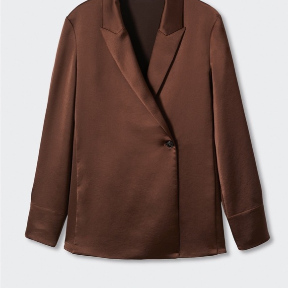 Mango NWT Satin double-breasted jacket Brown Small - Picture 6 of 8